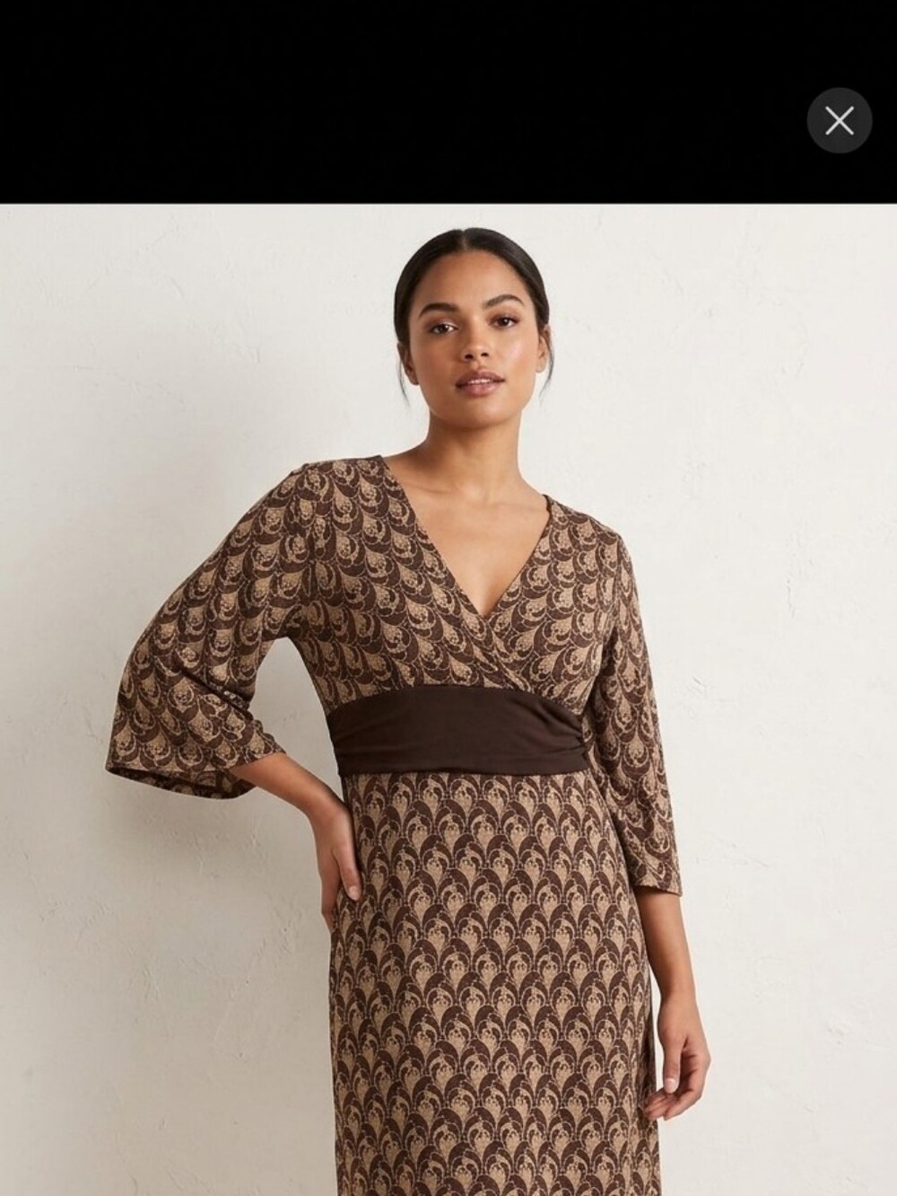 Max Studio Brown Patterned Surplice Midi Dress